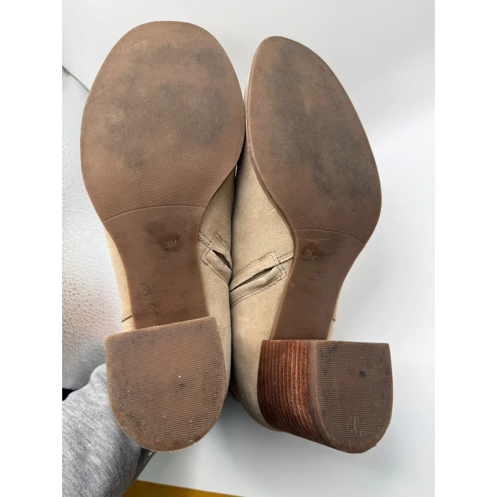 Tory Burch Suede Ankle‎ Boots Womens 8M Tan Gold Logo Buckle Block Heel Side Zip